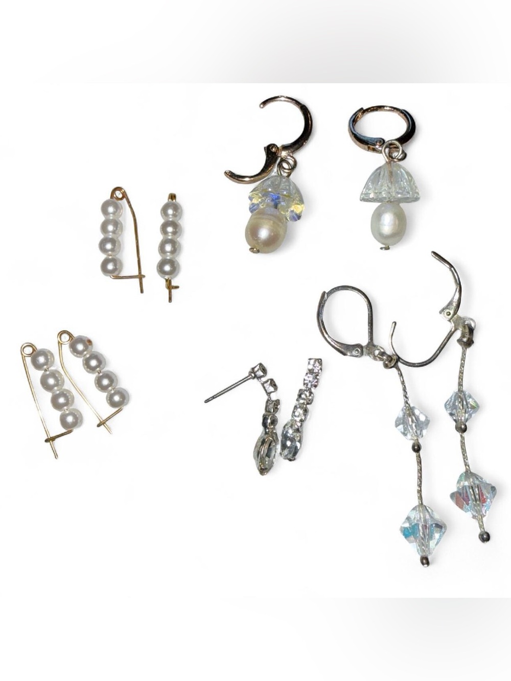 Pearl and Crystal Drop Earring Bundle - White Pearl Silver Tone
